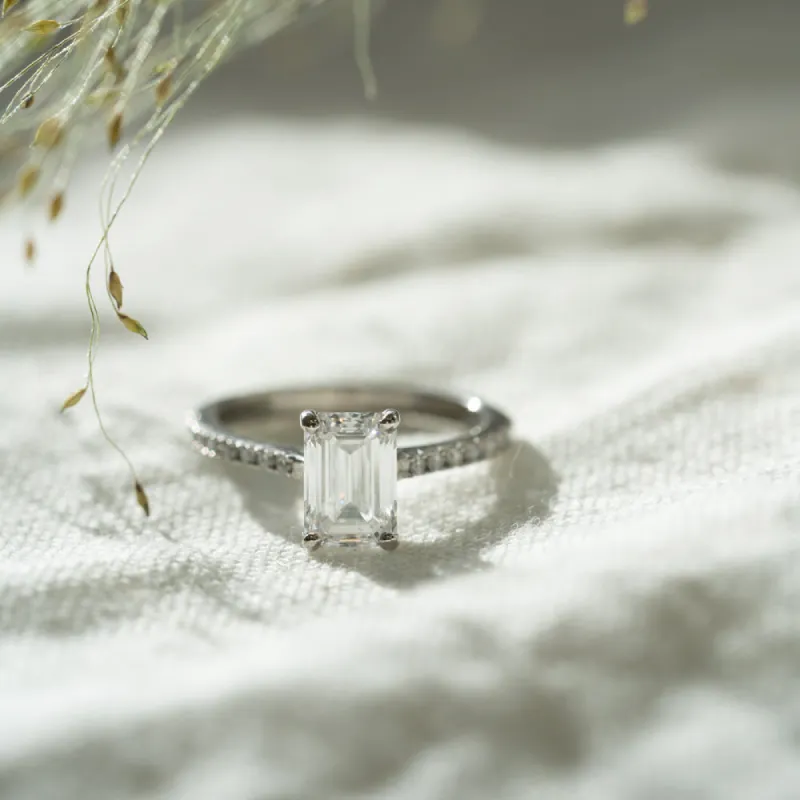 The Nouveau Ring | 1.50ct D-E VVS1 Emerald Cut 18k Fairtrade White Gold sold by Ethica Diamonds