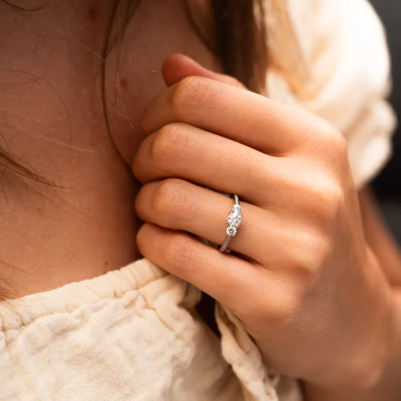 The Beatrix Ring | Lab Diamond Round Brilliant Cut Engagement Trilogy sold by Ethica Diamonds