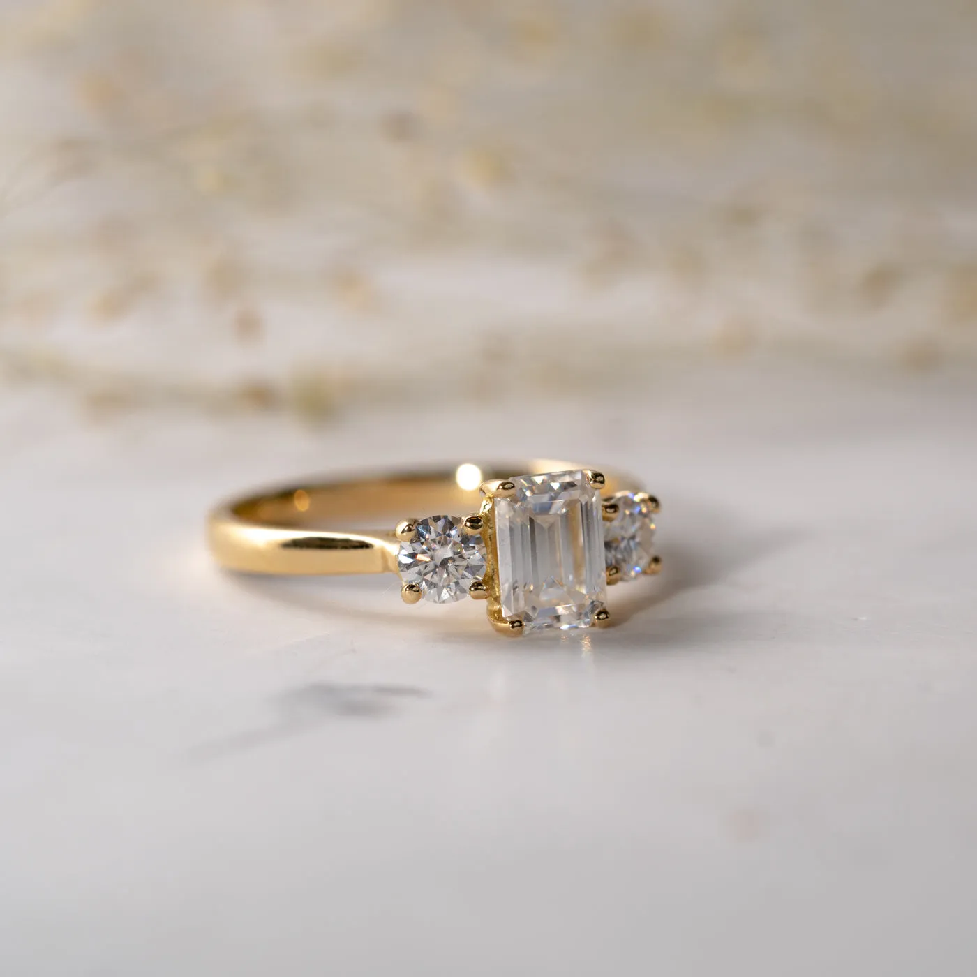 The Maya Ring | Moissanite Emerald & Round Cut Engagement Trilogy sold by Ethica Diamonds product image thumbnail 2