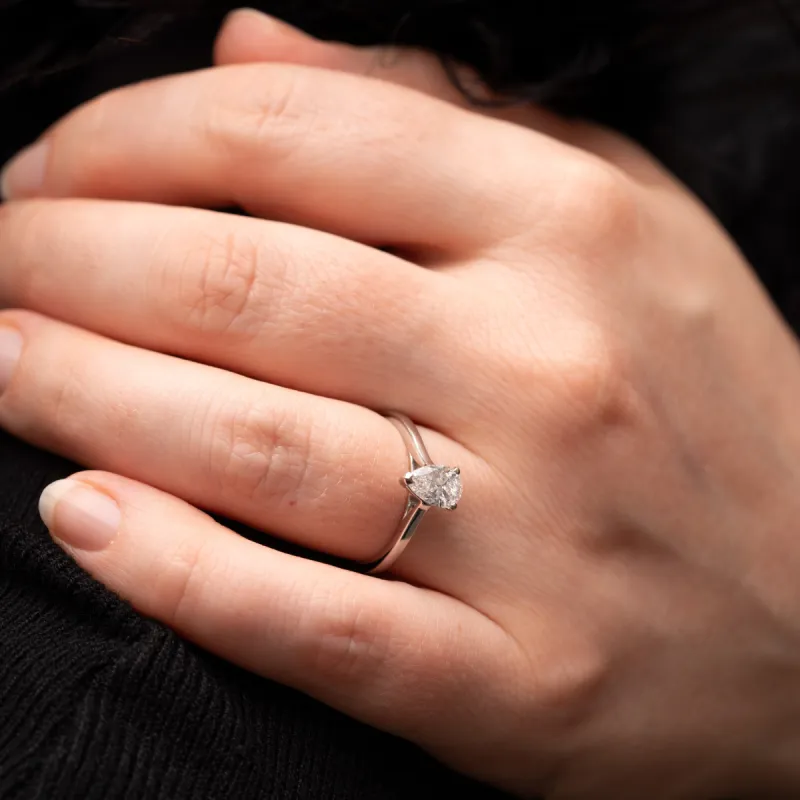 The Bianca Ring | Pear Lab Diamond Slim Band Engagement Solitaire sold by Ethica Diamonds