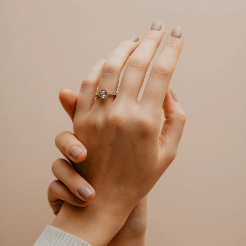 The Hila Ring | Lab Diamond Oval Shoulder Set Engagement Halo made by Ethica Diamonds