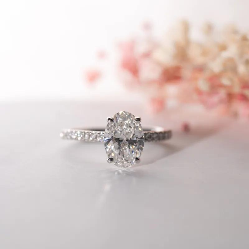 The Aesa Ring | Lab Diamond Oval Thin Band Shoulder Set Engagement sold by Ethica Diamonds
