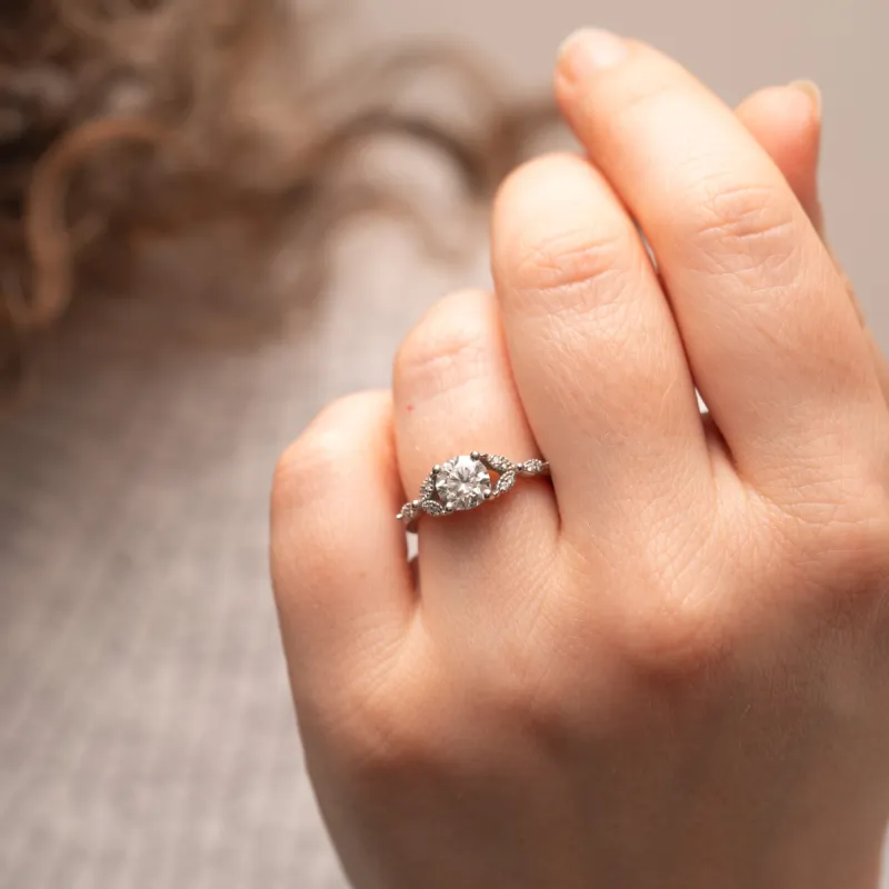 The Thandie Ring | Round Lab Diamond Accented Nature Inspired Engagement sold by Ethica Diamonds