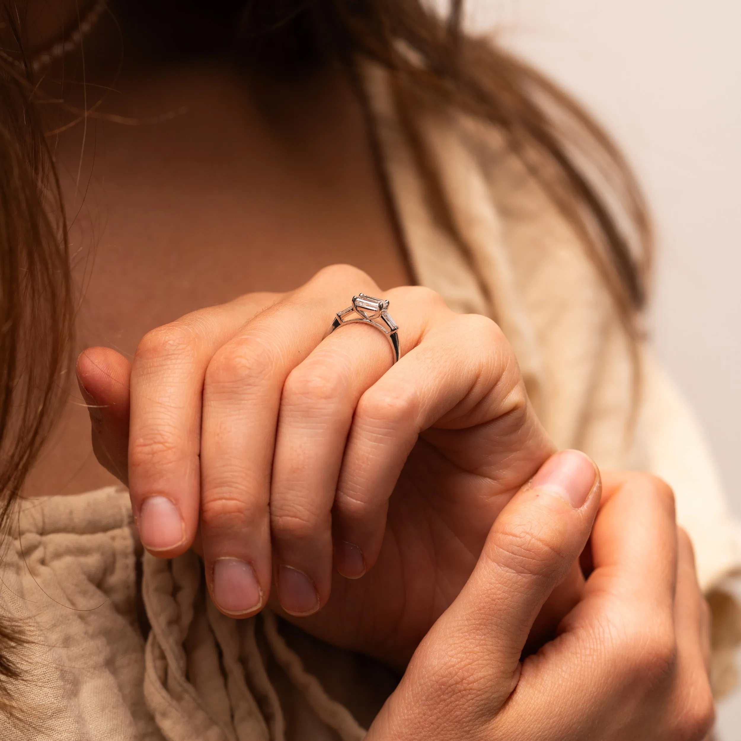 The Eden Ring | Emerald Lab Diamond Art Deco Engagement Trilogy sold by Ethica Diamonds product image thumbnail 3