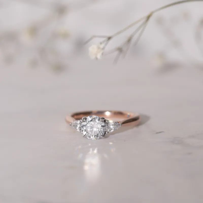 The Sophia Ring | Lab Diamond Round Brilliant & Pear Cut Engagement Trilogy sold by Ethica Diamonds