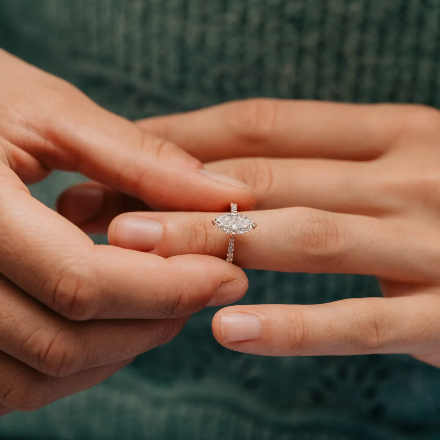 The Nouveau Ring | Lab Diamond Marquise Cut Shoulder Set Engagement sold by Ethica Diamonds product image thumbnail 4