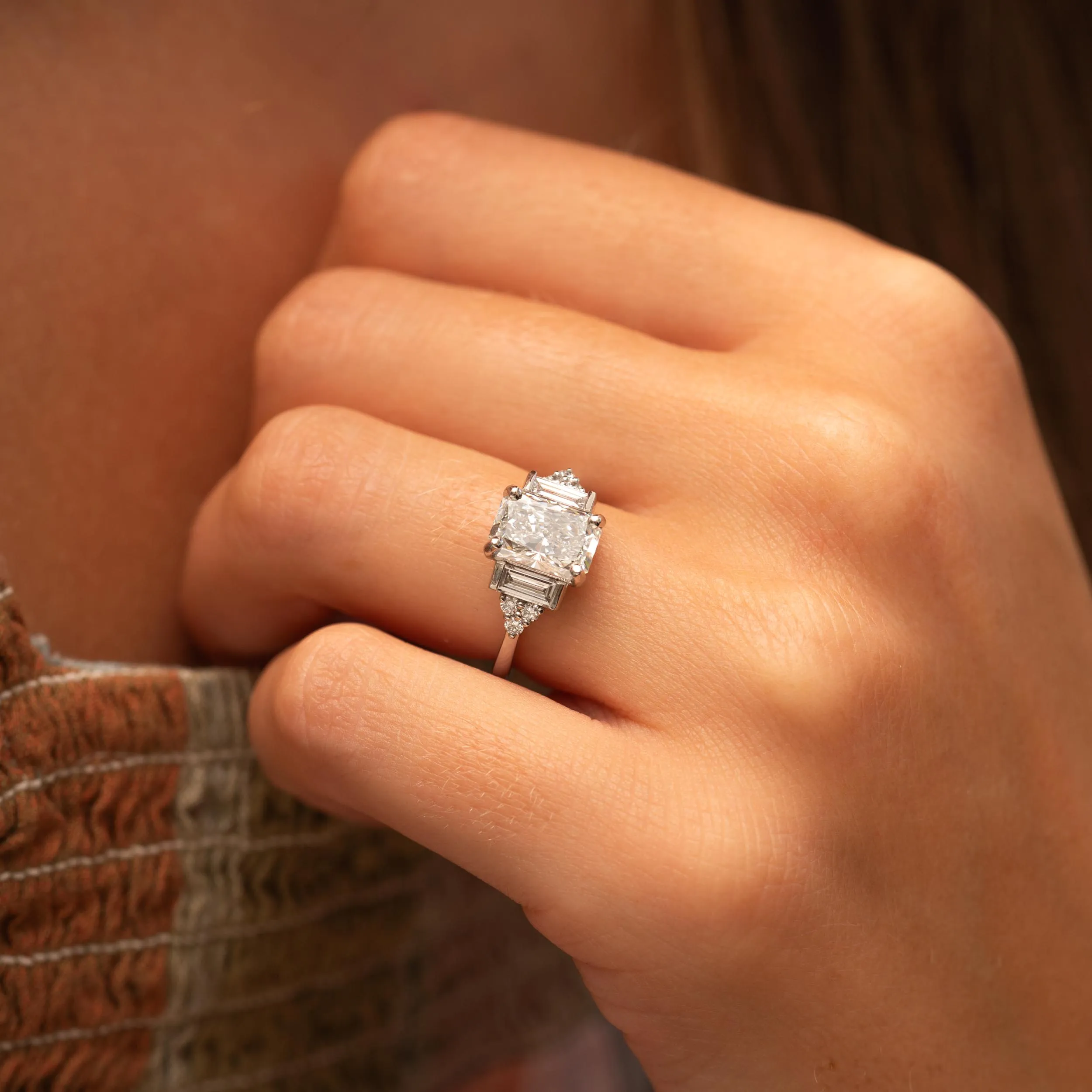 The Amber | Emerald Cut Lab Diamond Art Deco Accented Engagement Ring sold by Ethica Diamonds product image thumbnail 2