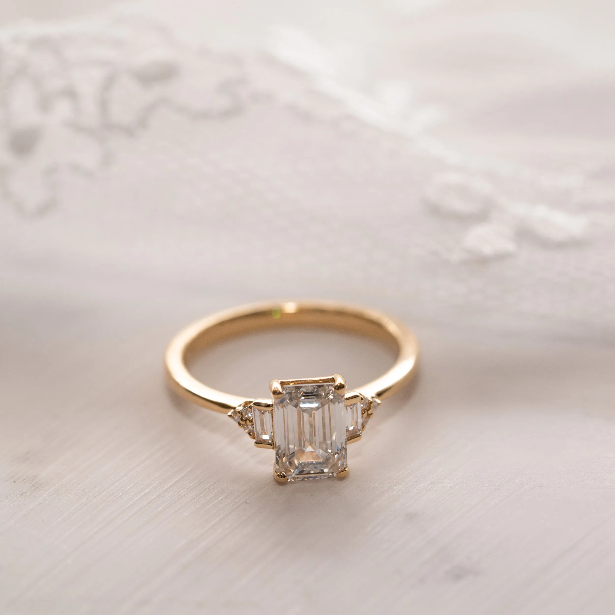 The Amber | Emerald Cut Lab Diamond Art Deco Accented Engagement Ring sold by Ethica Diamonds product image thumbnail 4