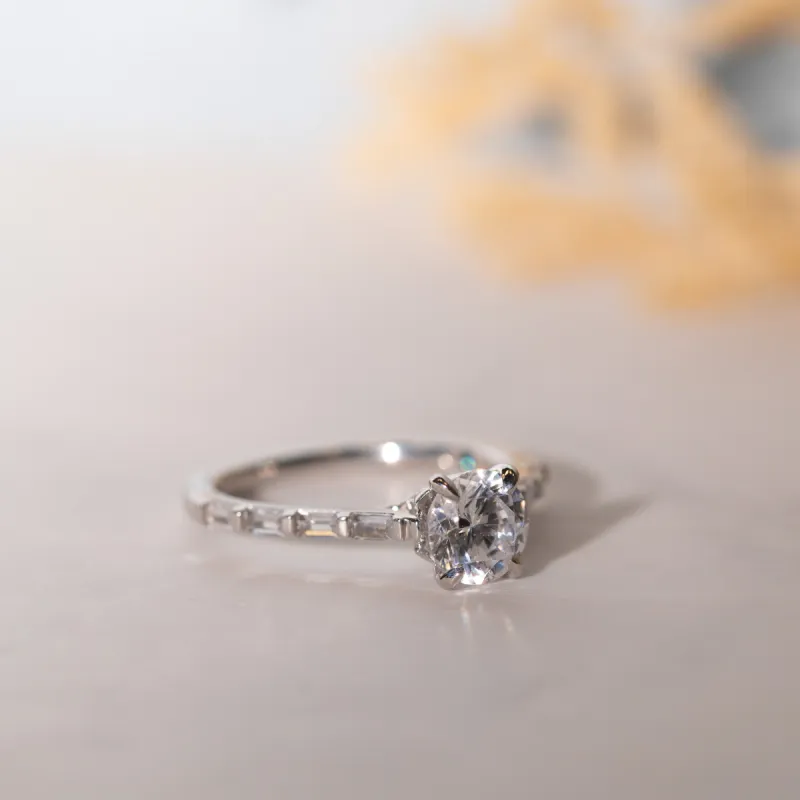 The Tori Ring | Round Lab Diamond Shoulder Set Art Deco Engagement sold by Ethica Diamonds