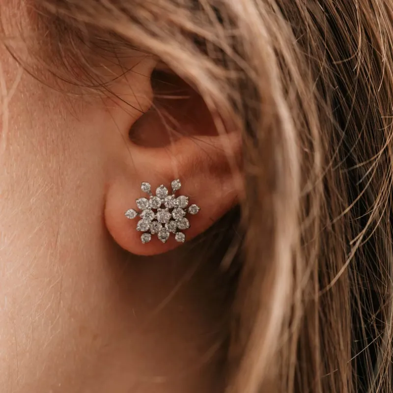 The Elsa Earrings | Lab Diamond Snowflake Cluster Round Studs sold by Ethica Diamonds