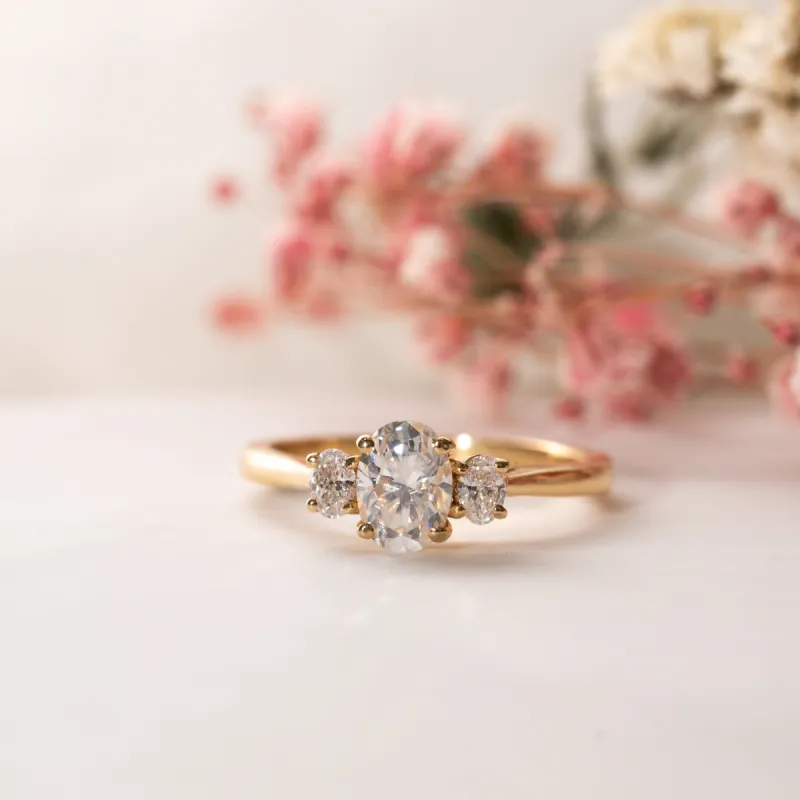 The Cinta | Oval Lab Diamond Graduated Engagement Trilogy Ring sold by Ethica Diamonds