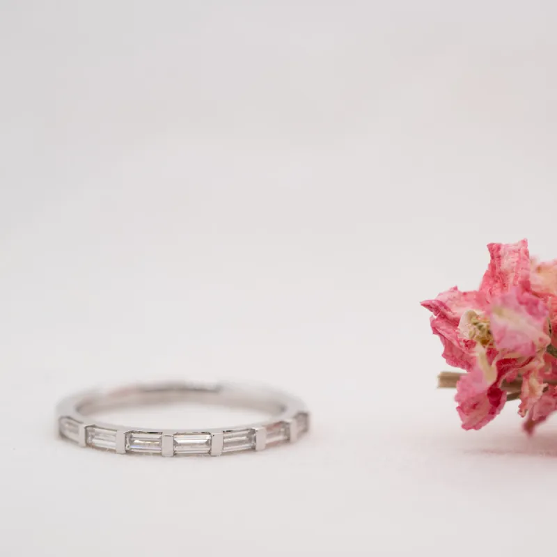 The Jennifer Ring | Vintage Style Lab Diamond Baguette Slim Stacking sold by Ethica Diamonds
