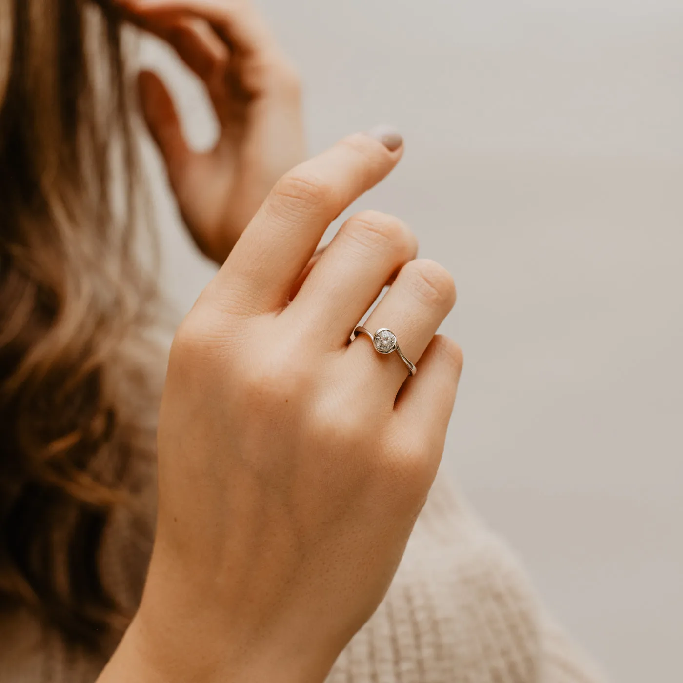 The Kalika Ring | Round Moissanite Nature Inspired Engagement Solitaire sold by Ethica Diamonds