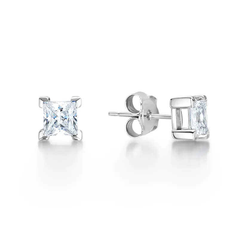 The Thea Earrings | Princess Lab Diamond Chevron Studs sold by Ethica Diamonds