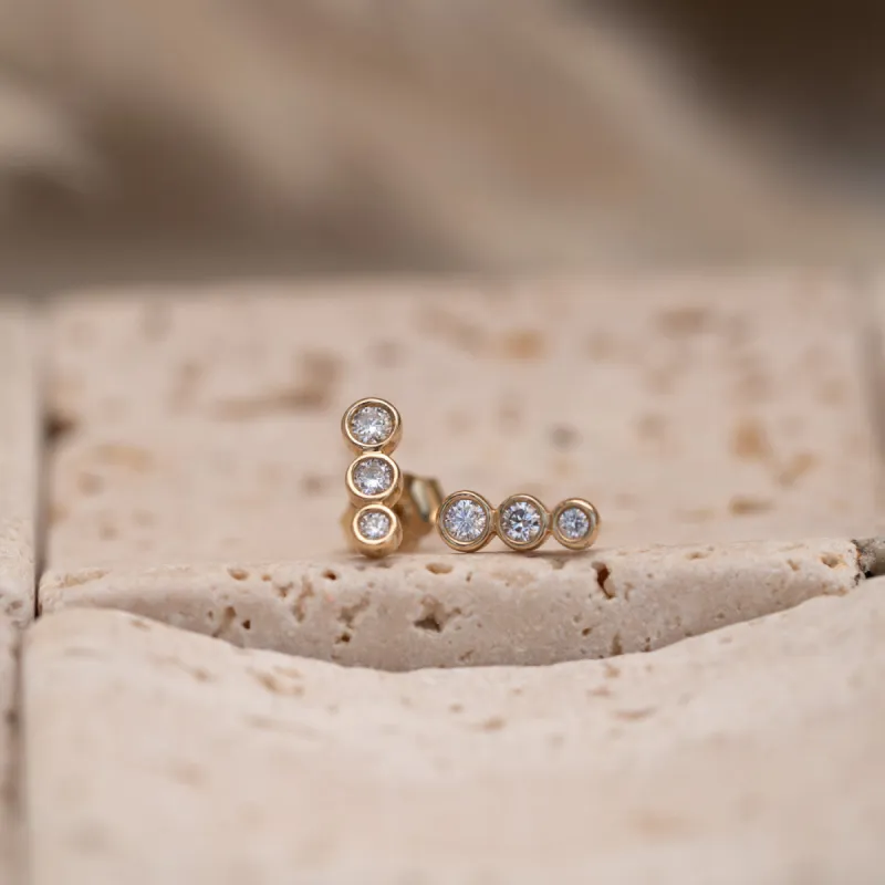 The Trinity Earrings | 9k Yellow Gold Lab Grown Diamond Three Stone Studs sold by Ethica Diamonds