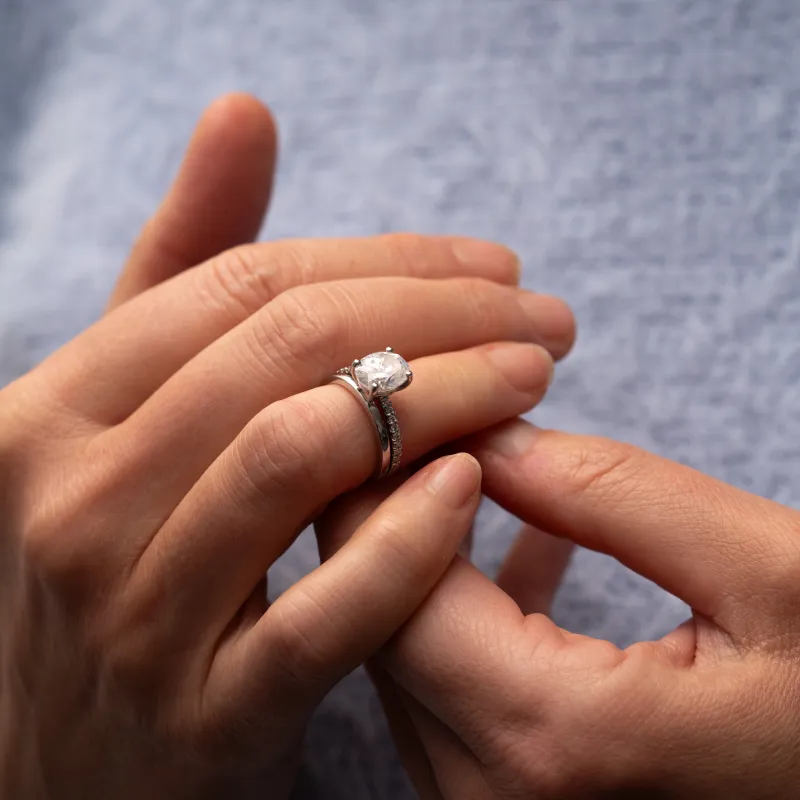 The Aesa Ring | Lab Diamond Oval Thin Band Shoulder Set Engagement sold by Ethica Diamonds