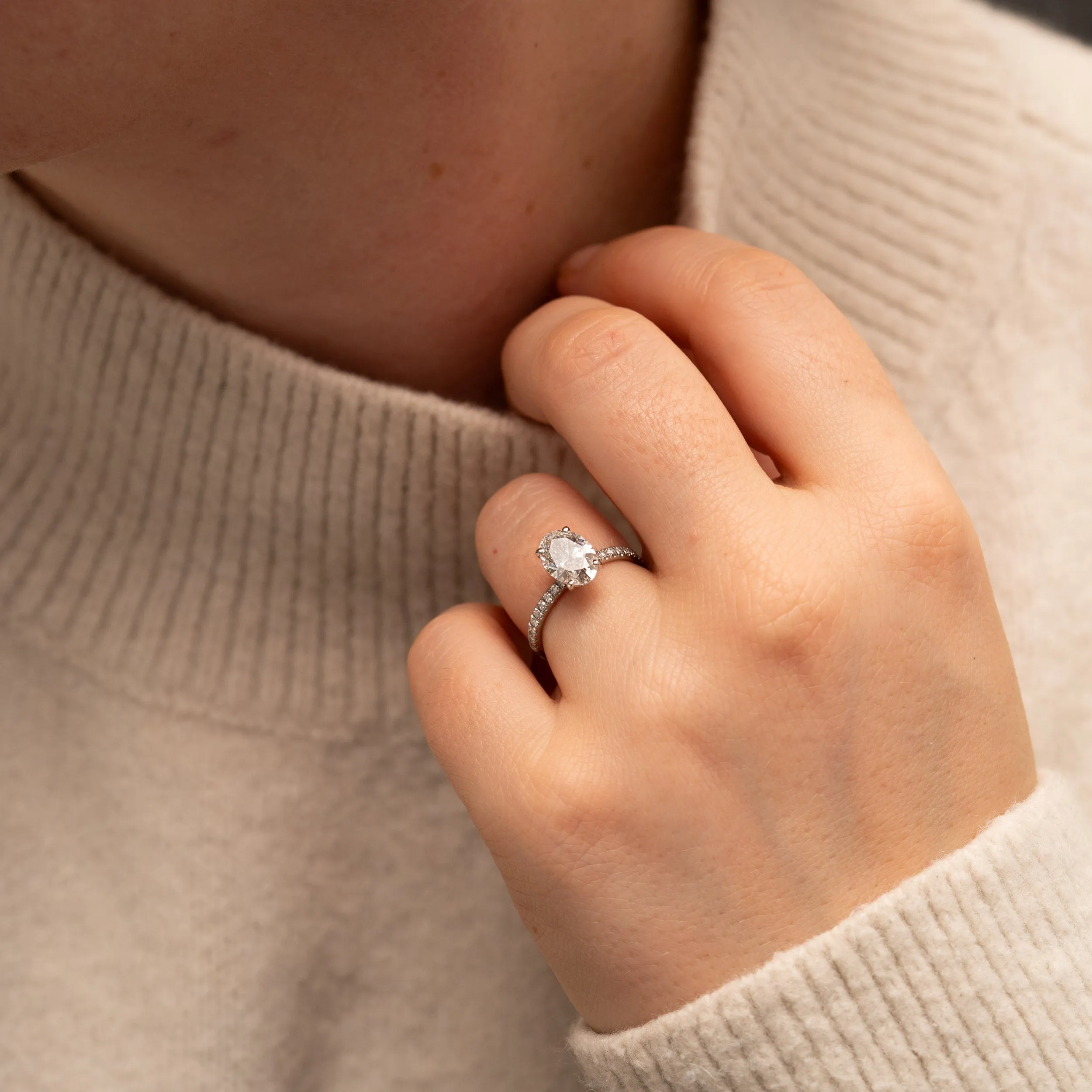 The Aesa Ring | Lab Diamond Oval Thin Band Shoulder Set Engagement sold by Ethica Diamonds product image thumbnail 5