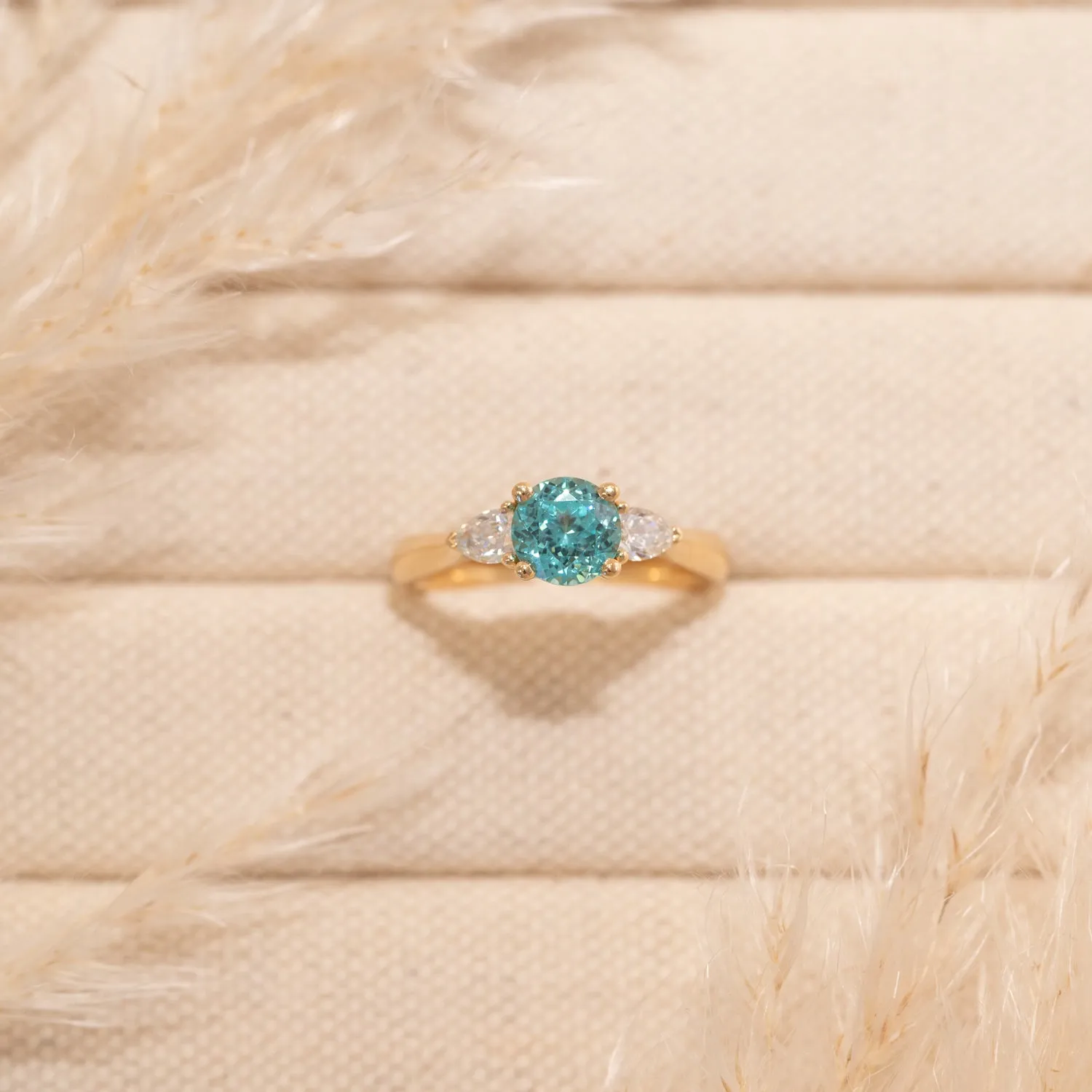 The Sophia | 2.38ct Paraiba Tourmaline & Lab Diamond Trilogy Ring sold by Ethica Diamonds product image thumbnail 4