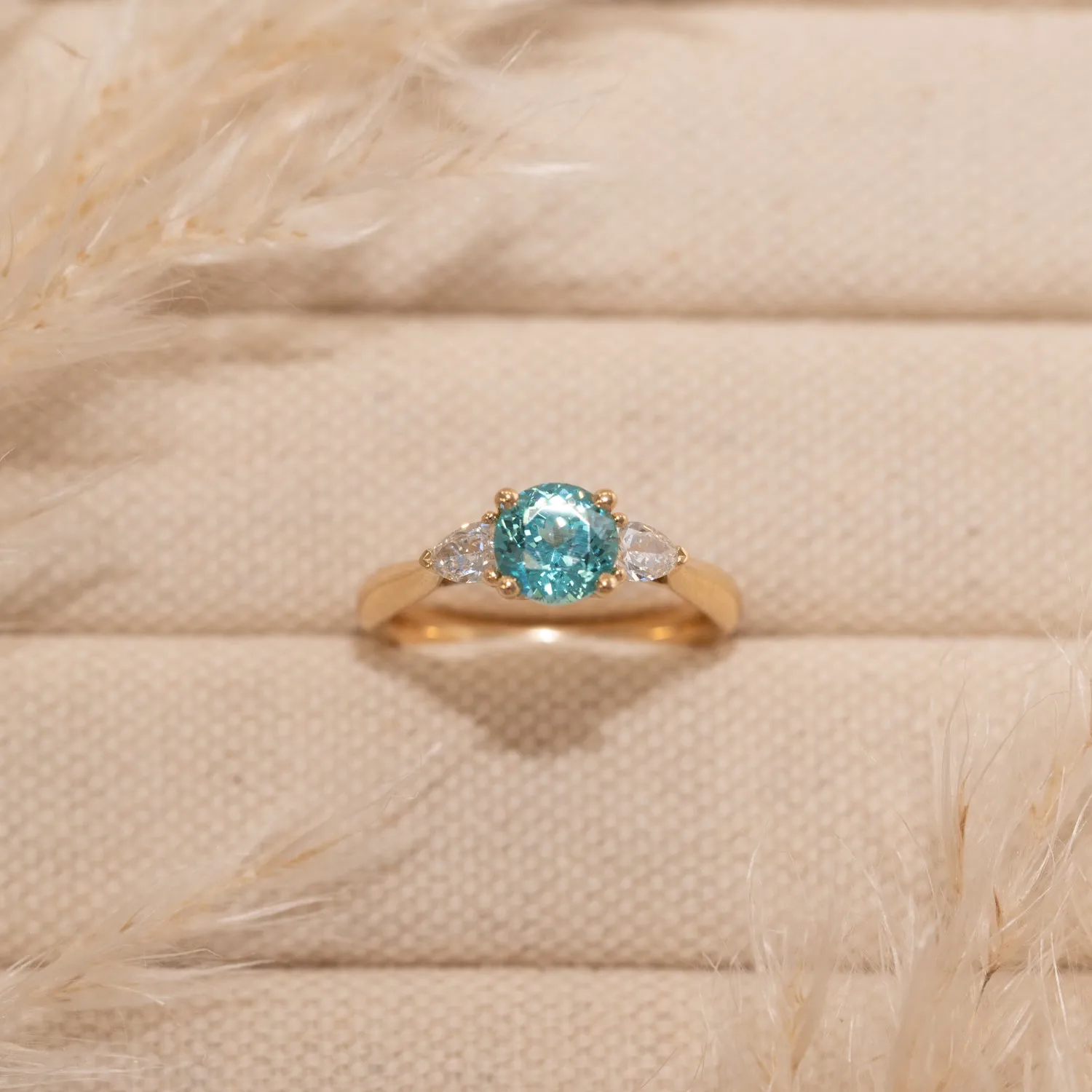 The Sophia | 2.38ct Paraiba Tourmaline & Lab Diamond Trilogy Ring sold by Ethica Diamonds product image thumbnail 2