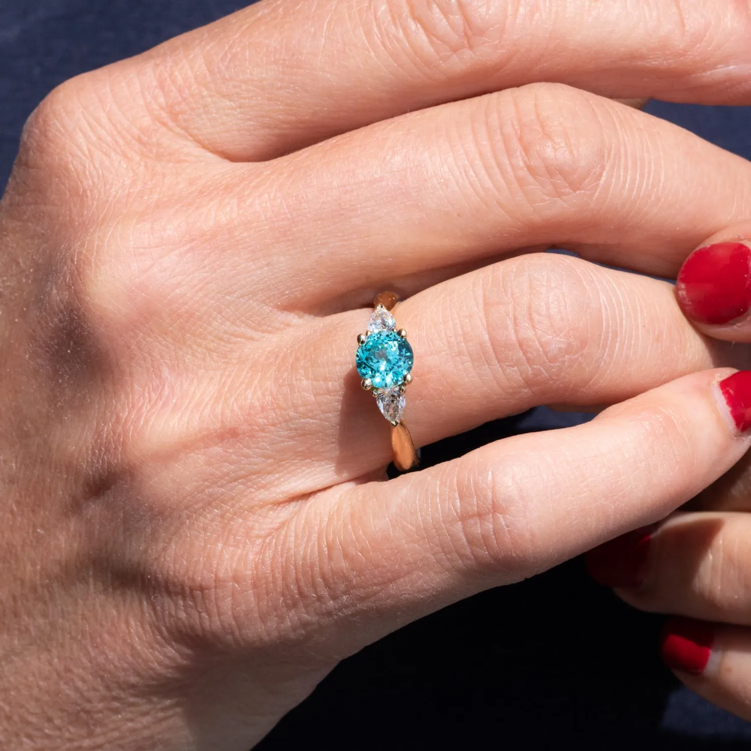 The Sophia | 2.38ct Paraiba Tourmaline & Lab Diamond Trilogy Ring sold by Ethica Diamonds product image thumbnail 3