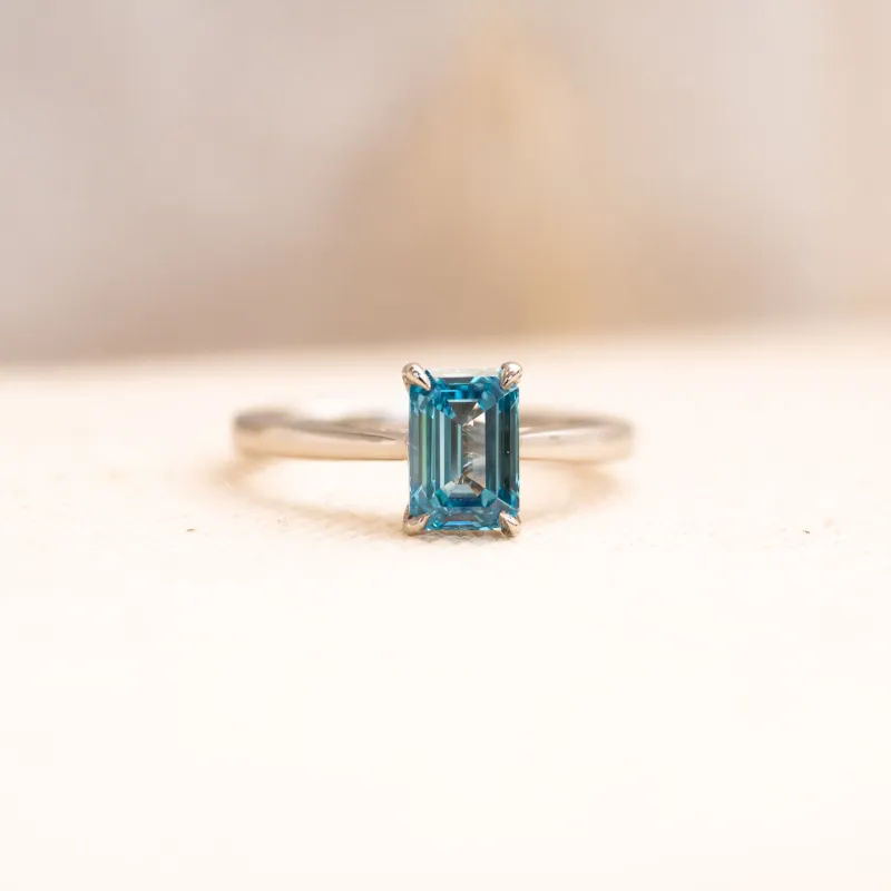 The Poppy Ring | 1ct Emerald Cut Blue Lab Diamond Classic Engagement Solitaire sold by Ethica Diamonds