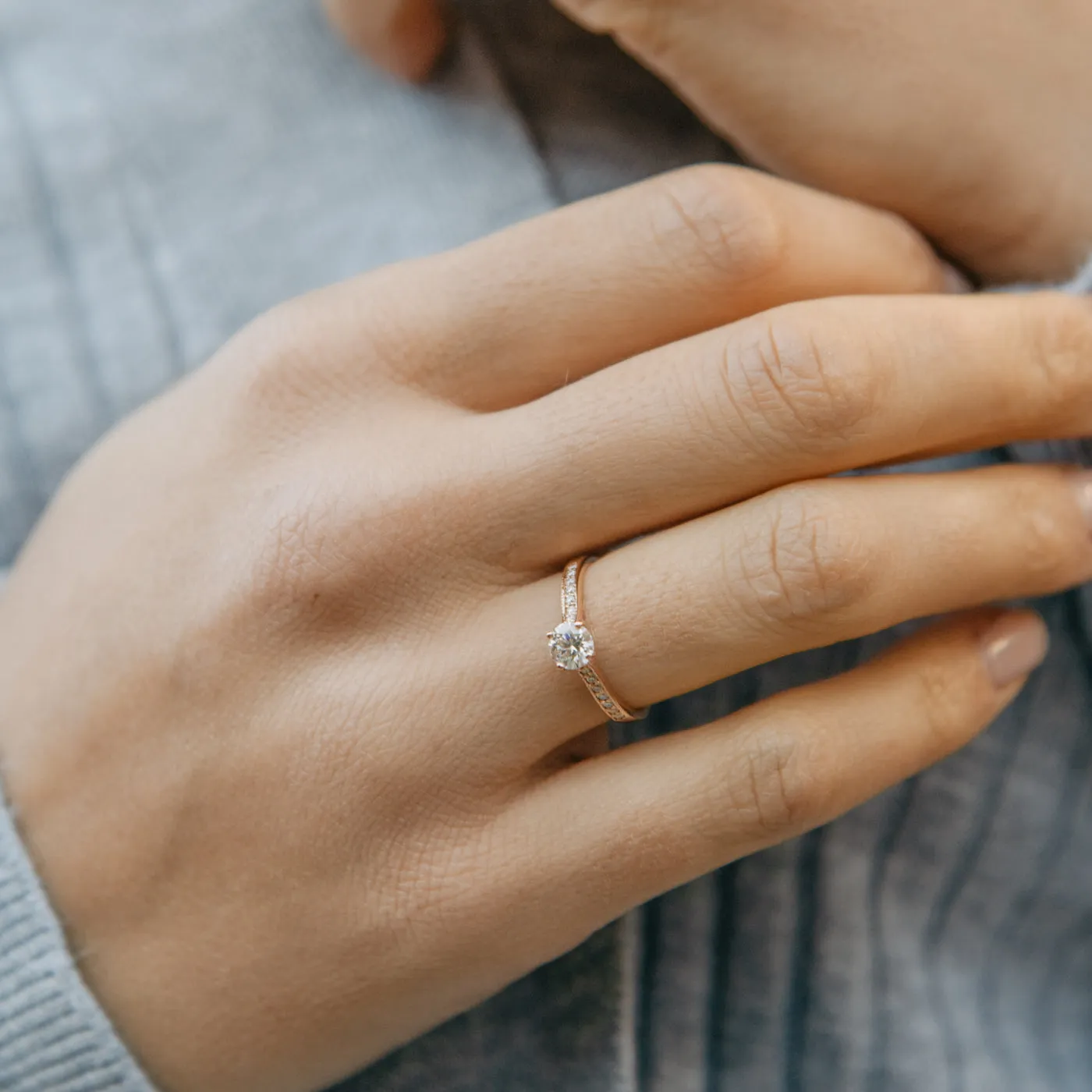 The Lia Ring | Moissanite & Lab Diamond Grain Set Engagement Solitaire sold by Ethica Diamonds product image thumbnail 2