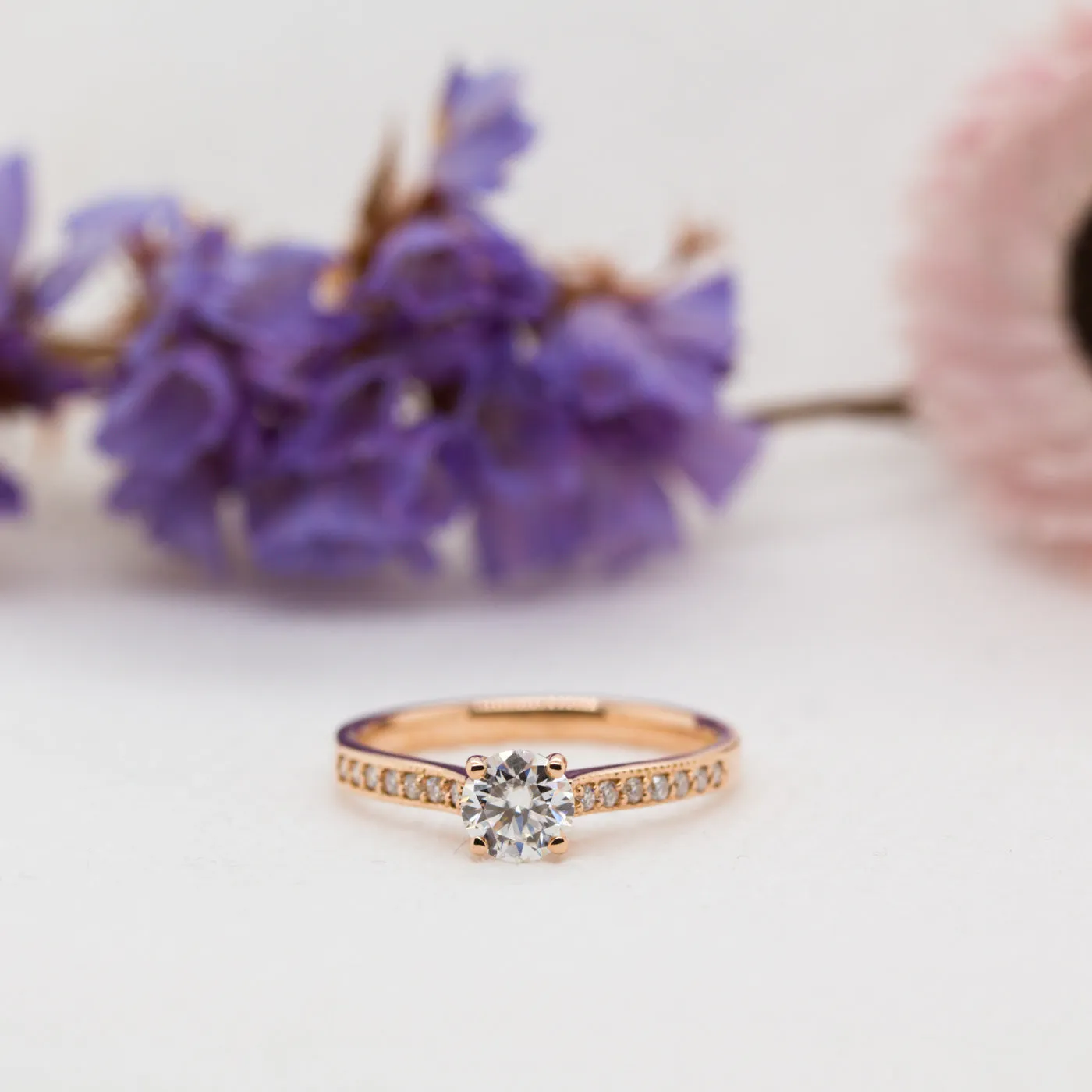 The Lia Ring | Moissanite & Lab Diamond Grain Set Engagement Solitaire sold by Ethica Diamonds product image thumbnail 3