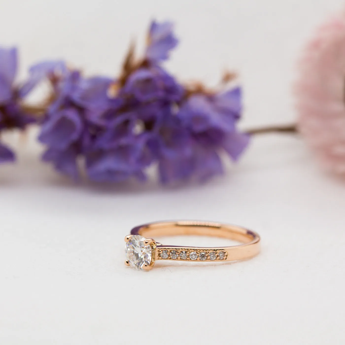 The Lia Ring | Moissanite & Lab Diamond Grain Set Engagement Solitaire sold by Ethica Diamonds product image thumbnail 4