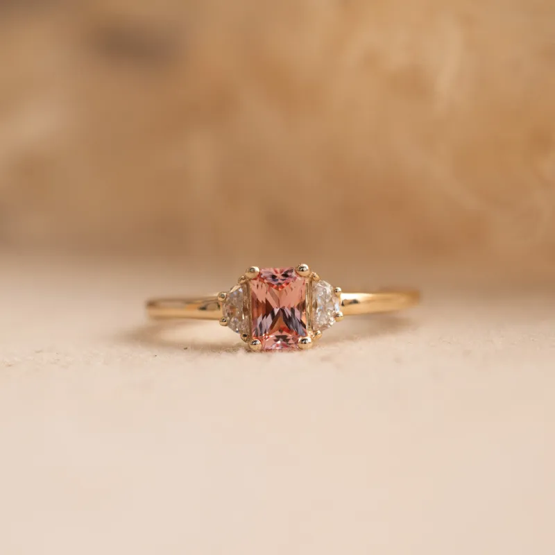 The Alana | 1.30ct Chatham® Champagne Radiant & Moon Cut Lab Diamond Trilogy Engagement Ring sold by Ethica Diamonds