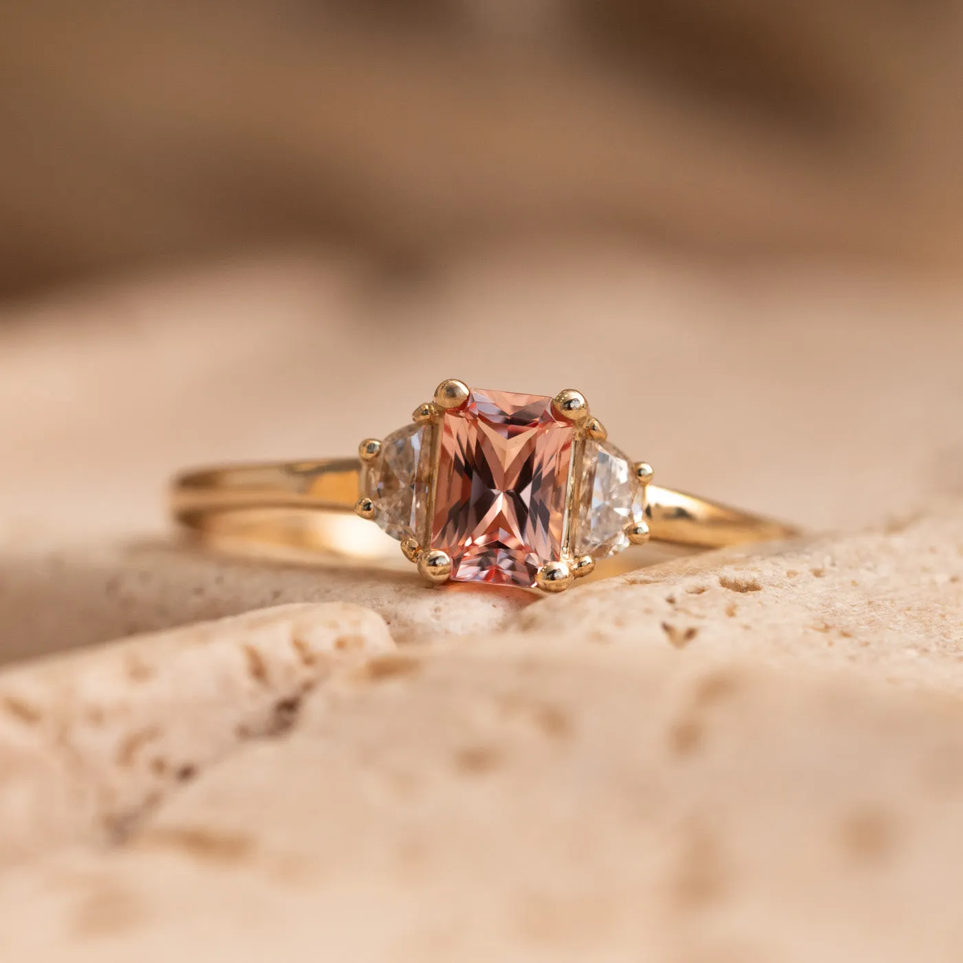 The Alana | 1.30ct Chatham® Champagne Radiant & Moon Cut Lab Diamond Trilogy Engagement Ring sold by Ethica Diamonds product image thumbnail 5