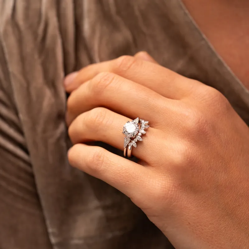 The Adele | Lab Diamond Round Brilliant & Kite Cut Trilogy Engagement Ring sold by Ethica Diamonds