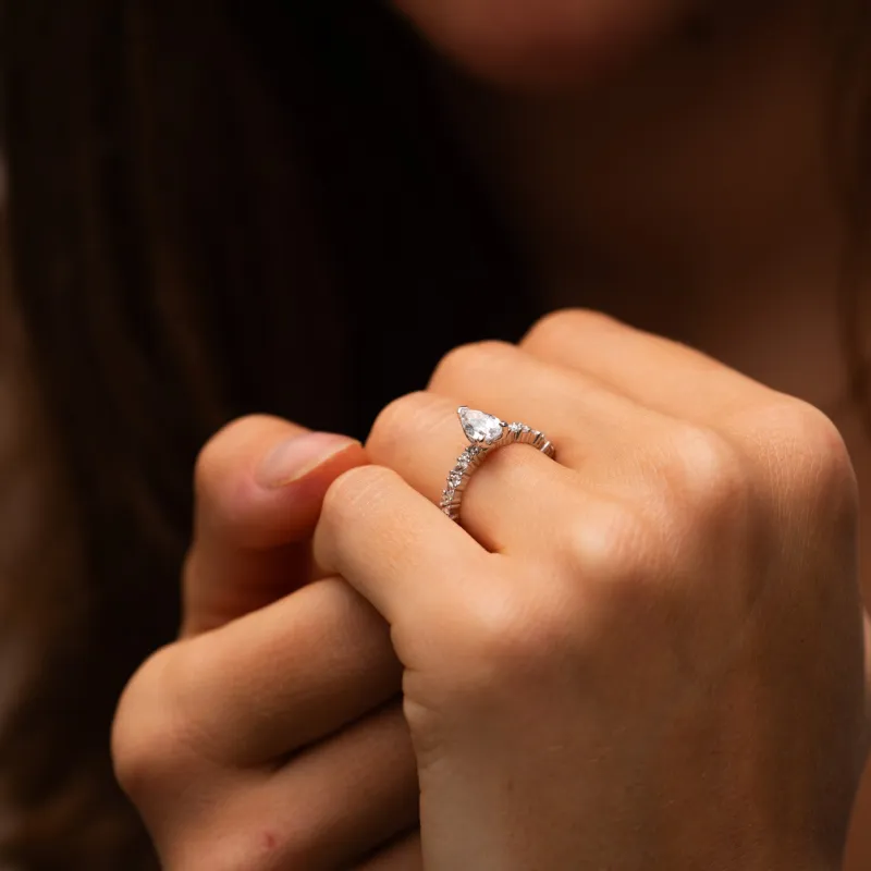 The Adelynn | Lab Diamond Pear Shoulder Set Engagement Ring sold by Ethica Diamonds