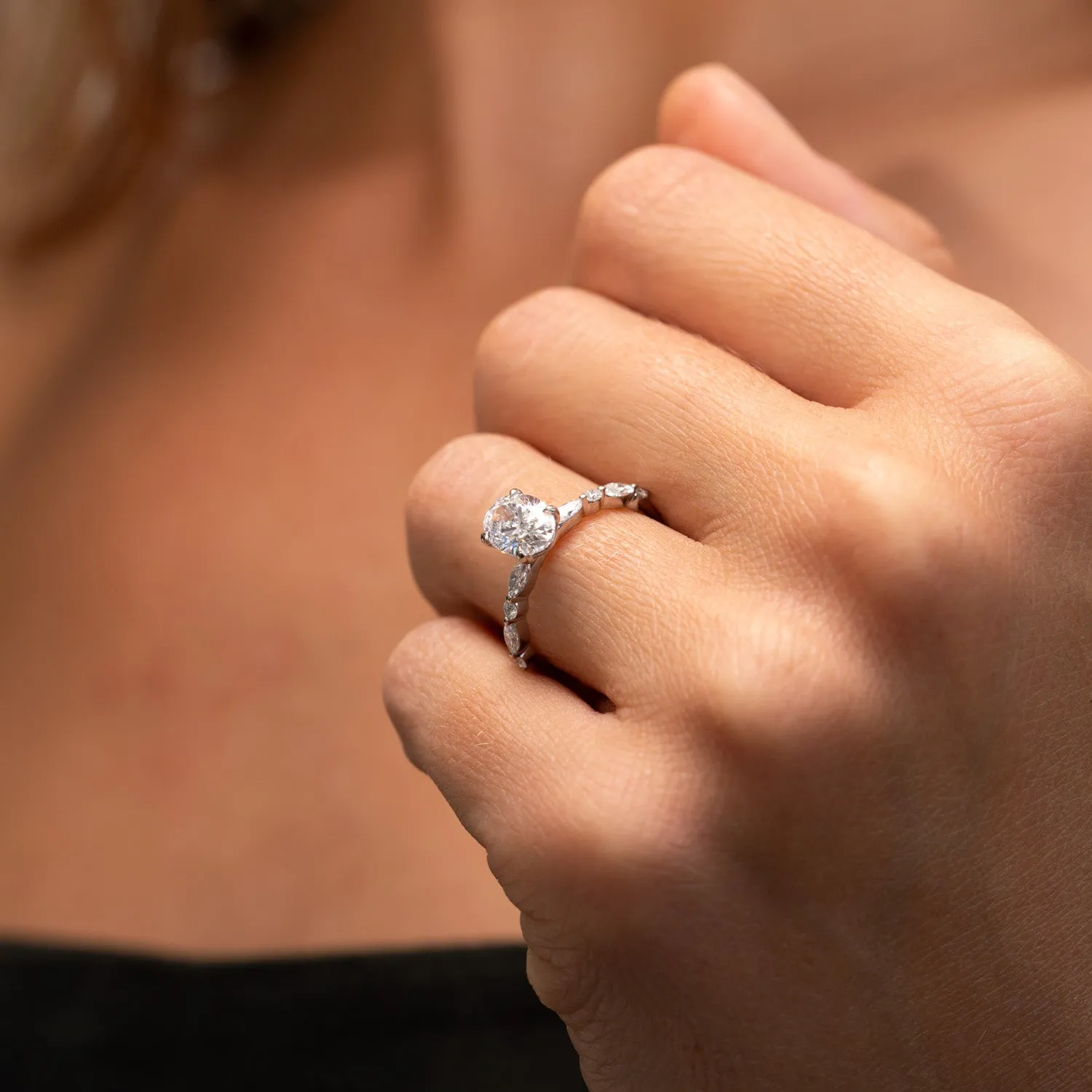 The Nadia | Oval Lab Diamond Marquise Shoulder Set Engagement Ring sold by Ethica Diamonds product image thumbnail 2