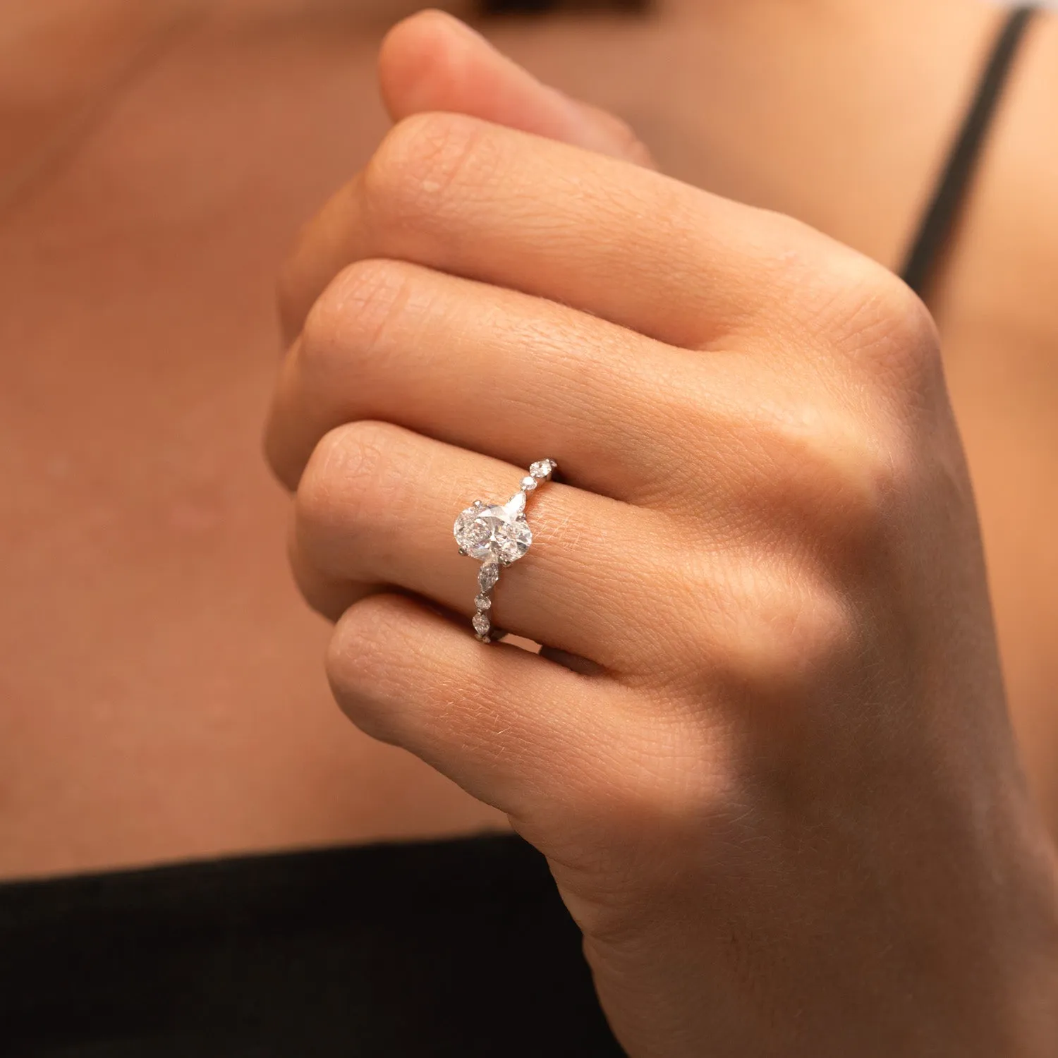 The Nadia | Oval Lab Diamond Marquise Shoulder Set Engagement Ring sold by Ethica Diamonds product image thumbnail 5