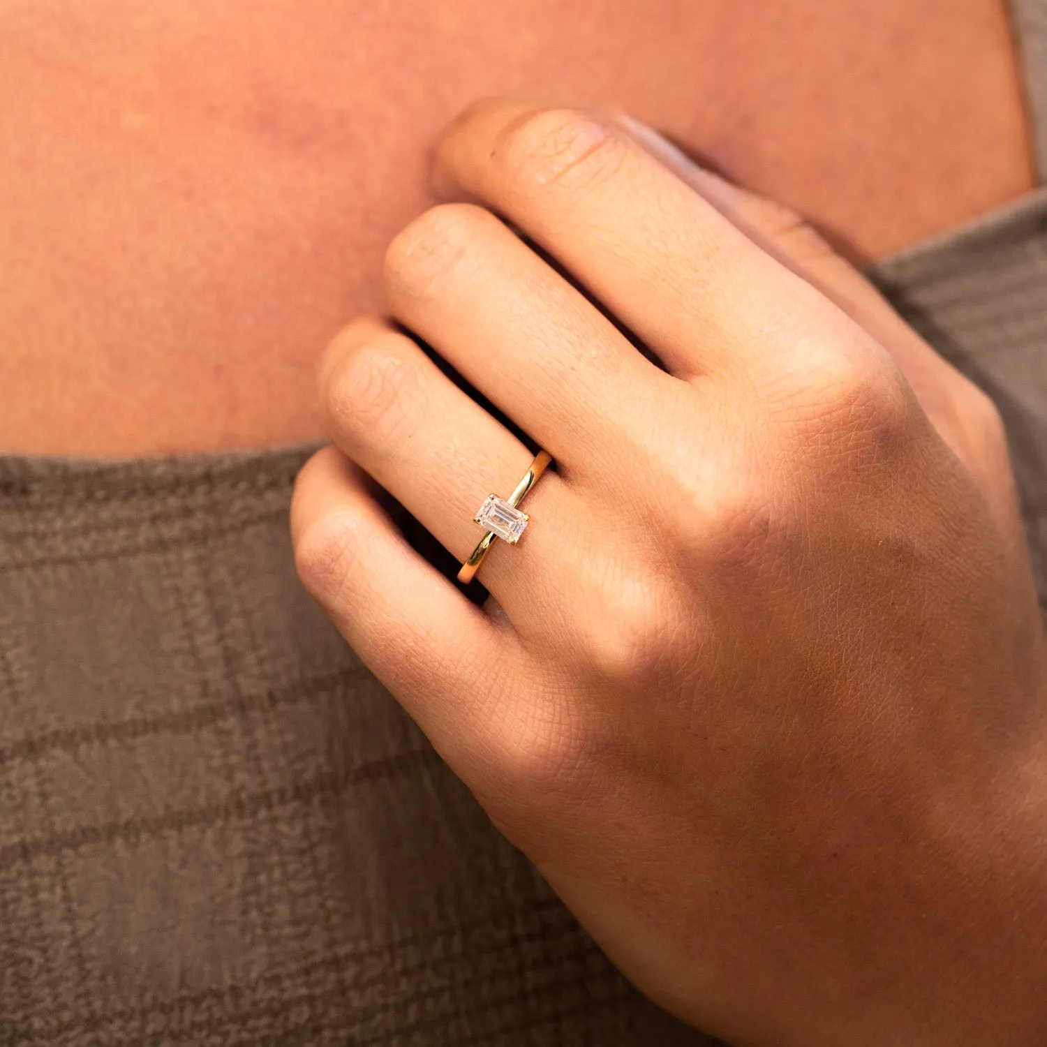 The India | Emerald Cut Lab Diamond Feminine Solitaire Engagement Ring sold by Ethica Diamonds product image thumbnail 5