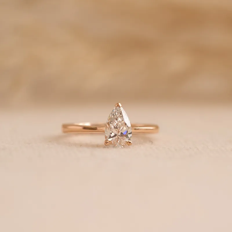 The Ali | Pear Cut Lab Diamond Dainty Solitaire Engagement Ring sold by Ethica Diamonds