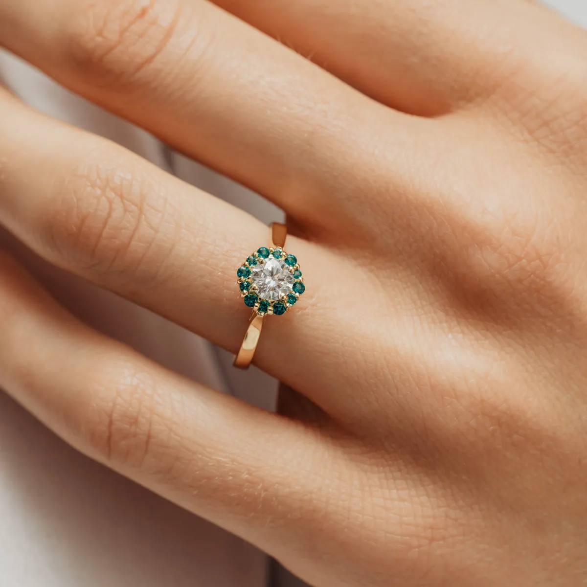 The Dahlia | Round Lab Diamond Vintage Hexagonal Halo Engagement Ring sold by Ethica Diamonds product image thumbnail 5