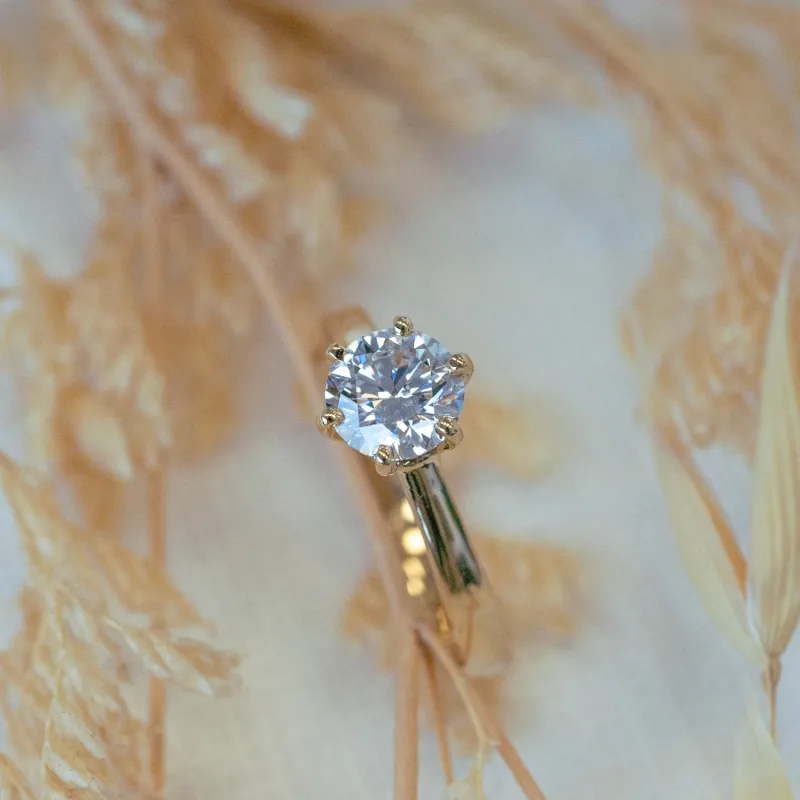 The Athena | Round Lab Diamond Six Claw Solitaire Engagement Ring sold by Ethica Diamonds