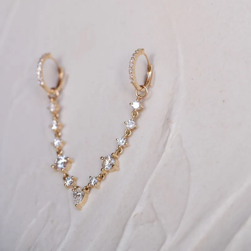 The Runa | Asymmetrical Ear Chain Earrings 1.25ct Diamond sold by Ethica Diamonds
