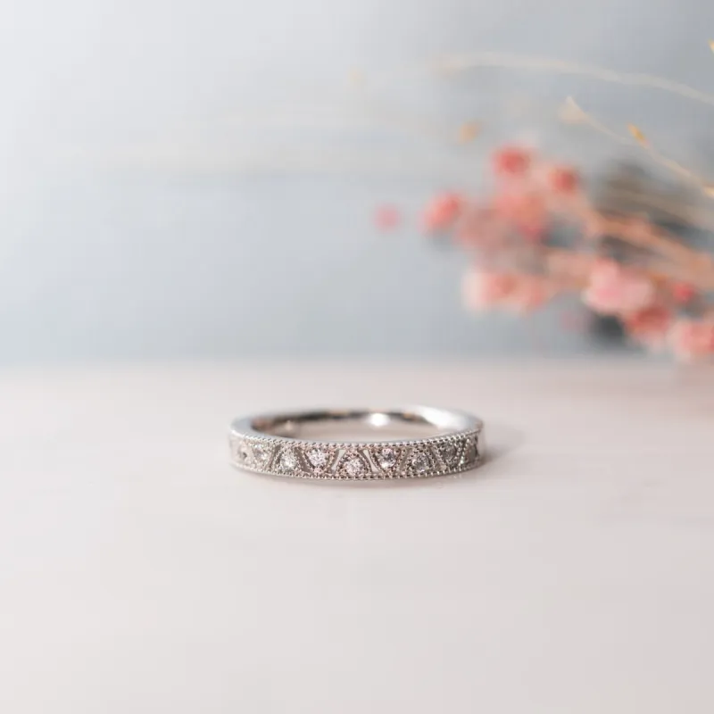 The Akira Ring | Lab Diamond Geometric Milgrain Stacking Band sold by Ethica Diamonds