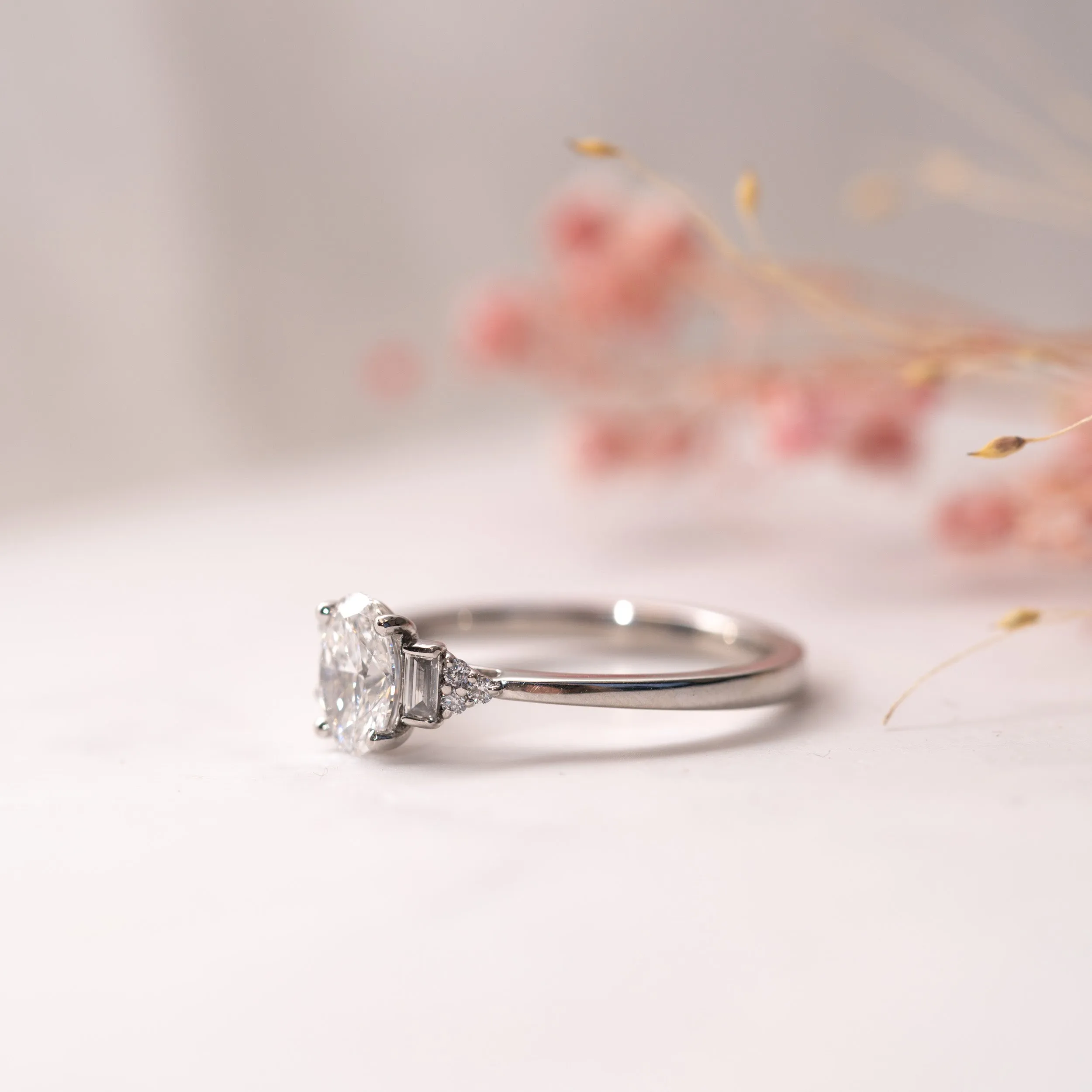 The Amber Ring | Oval Moissanite & Diamond Accented Art Deco Engagement sold by Ethica Diamonds product image thumbnail 4