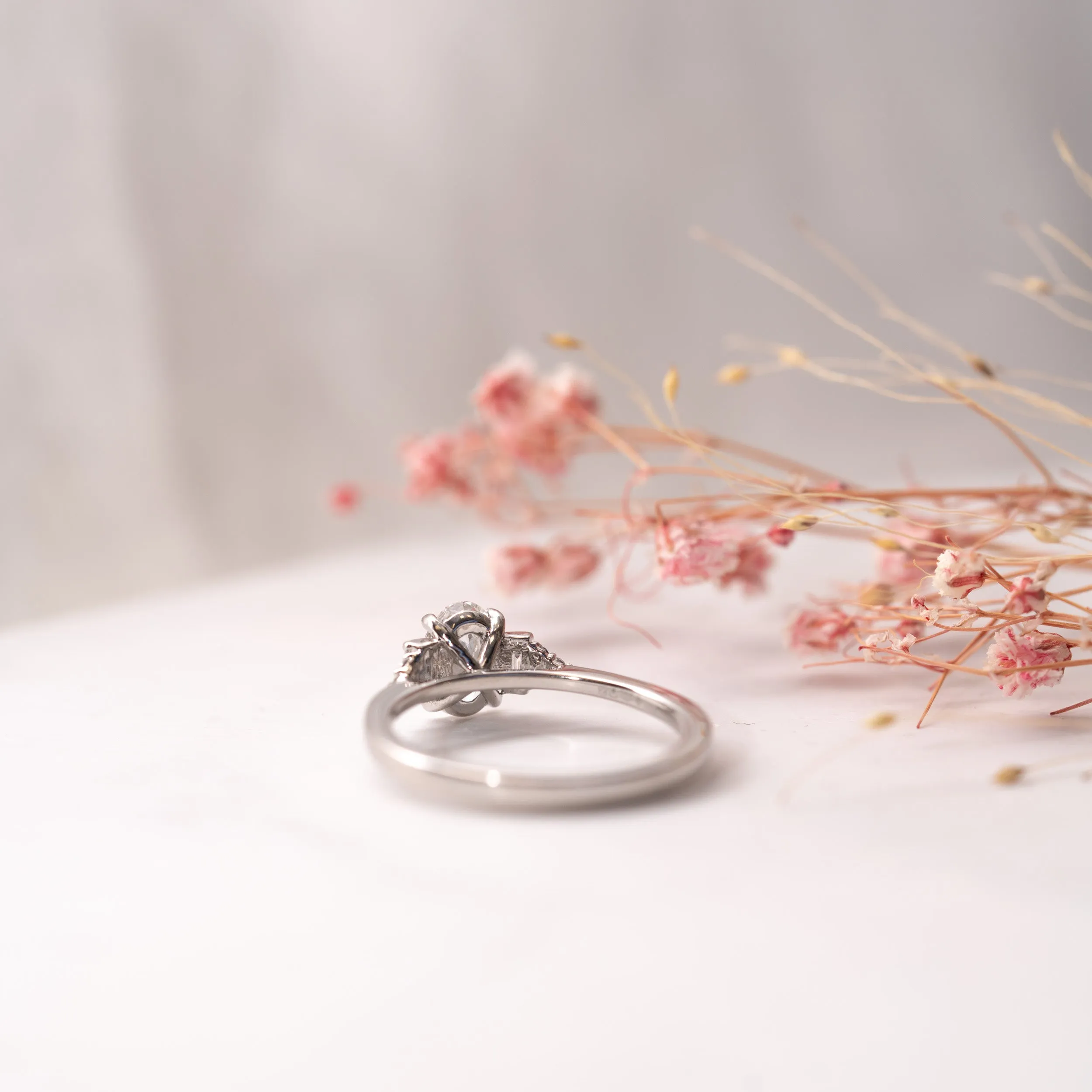 The Amber Ring | Oval Moissanite & Diamond Accented Art Deco Engagement sold by Ethica Diamonds product image thumbnail 5