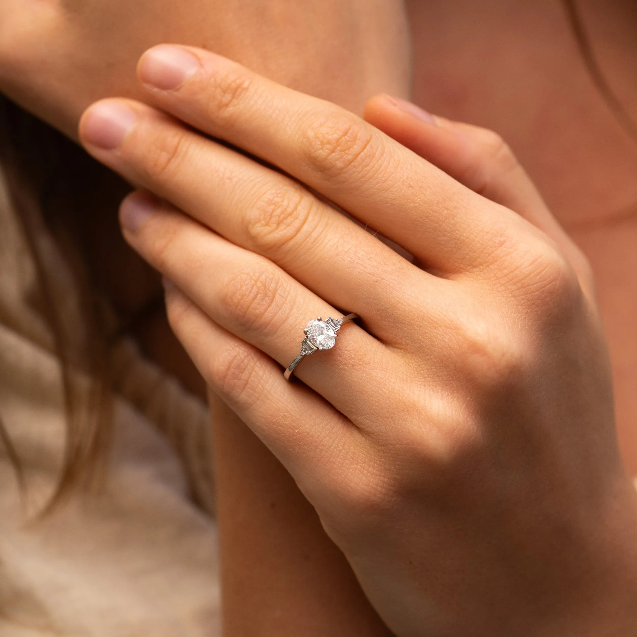 The Amber Ring | Oval Moissanite & Diamond Accented Art Deco Engagement sold by Ethica Diamonds product image thumbnail 2