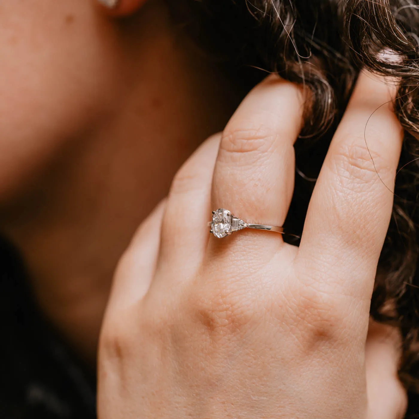 The Amber Ring | Oval Moissanite & Diamond Accented Art Deco Engagement sold by Ethica Diamonds product image thumbnail 3