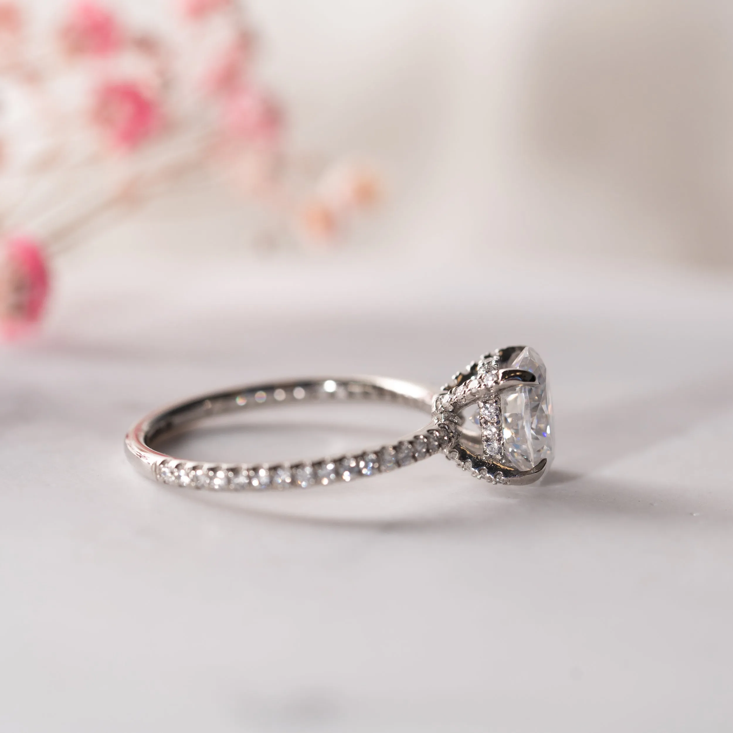 The Nuki Ring | Moissanite & Diamond Oval Hidden Halo Shoulder Set Engagement sold by Ethica Diamonds product image thumbnail 4