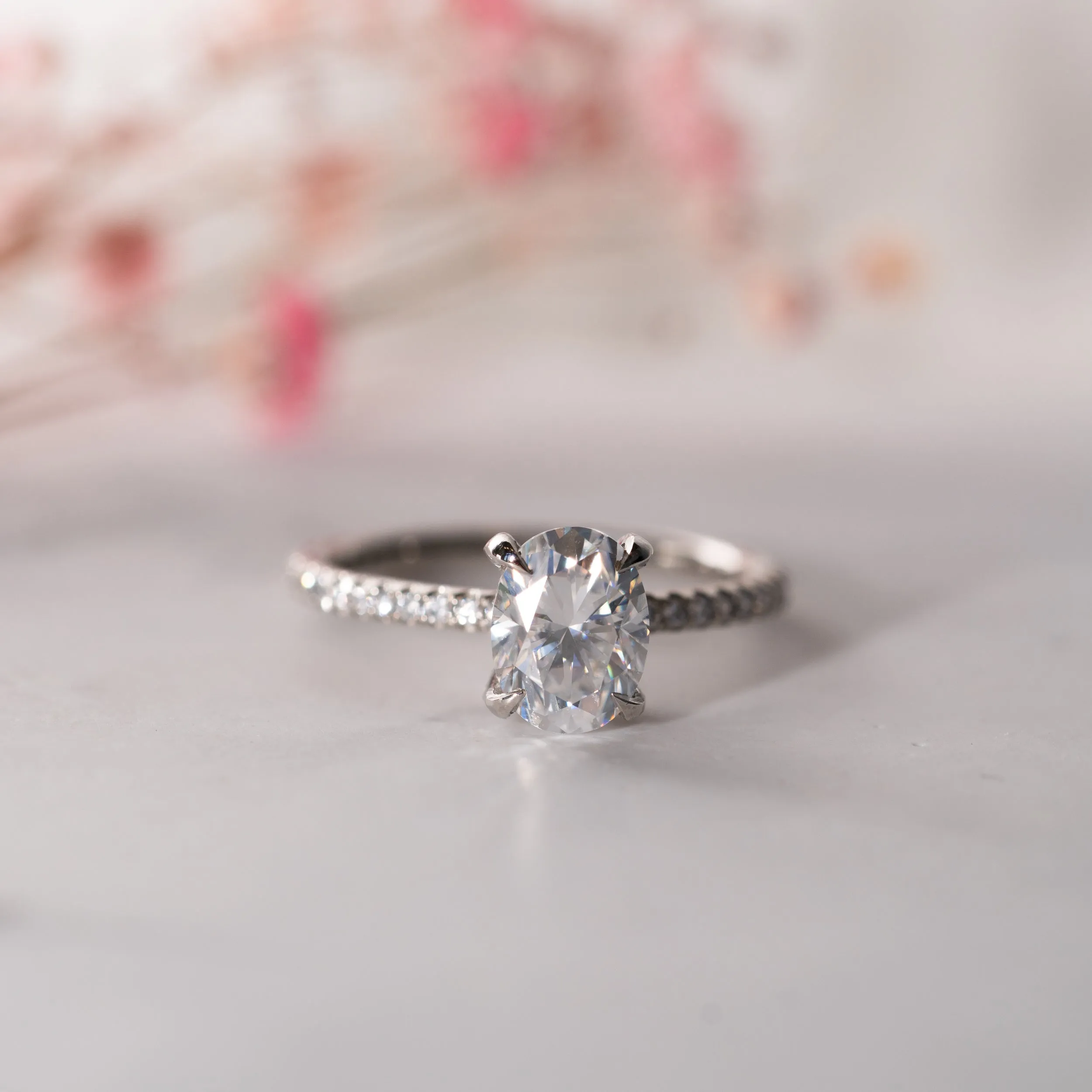 The Nuki Ring | Moissanite & Diamond Oval Hidden Halo Shoulder Set Engagement sold by Ethica Diamonds product image thumbnail 5