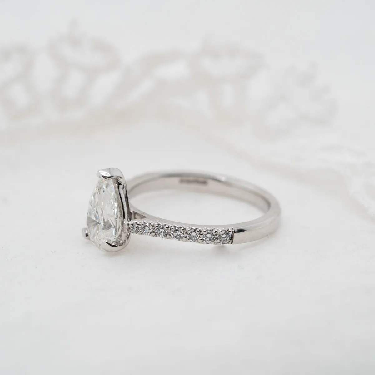 The Nouveau Ring | Moissanite & Diamond Pear Cut Shoulder Set Engagement sold by Ethica Diamonds product image thumbnail 3