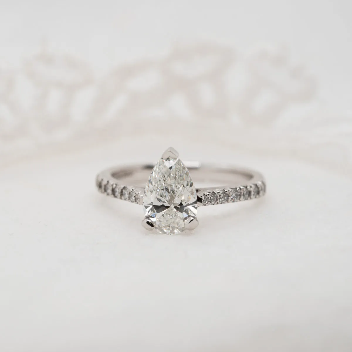 The Nouveau Ring | Moissanite & Diamond Pear Cut Shoulder Set Engagement sold by Ethica Diamonds product image thumbnail 2