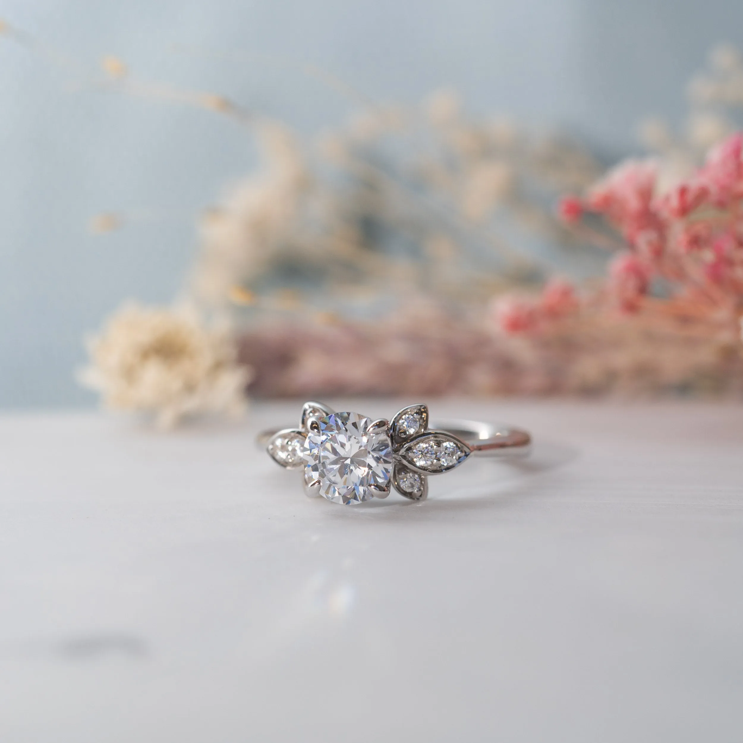 The Vani Ring | Round Moissanite & Diamond Nature Accented Engagement sold by Ethica Diamonds product image thumbnail 2