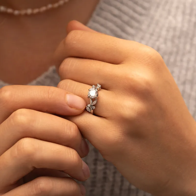 The Aara Ring | Round Lab Diamond Nature Inspired Engagement Hidden Halo sold by Ethica Diamonds